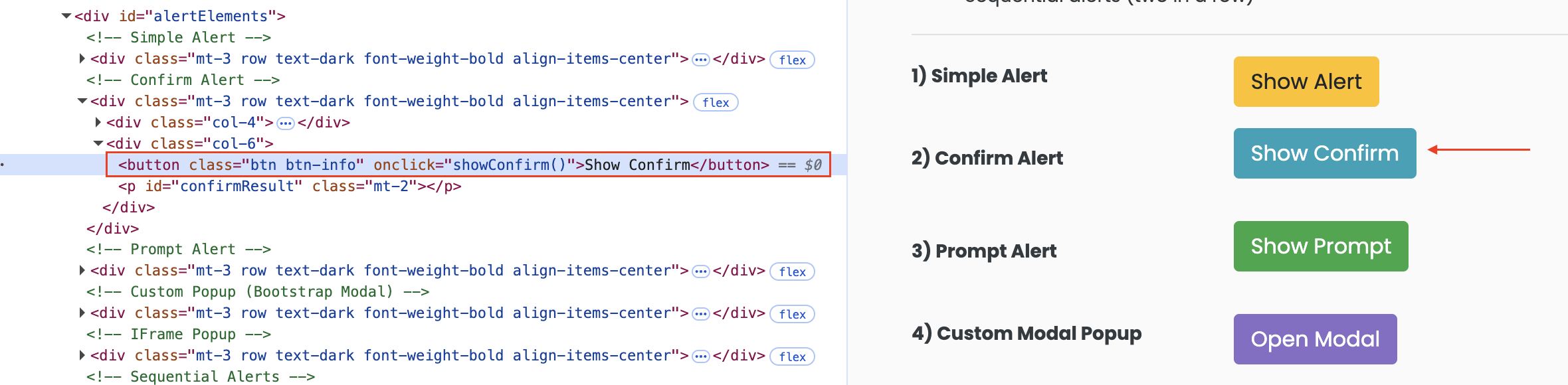 confirmation popup button
